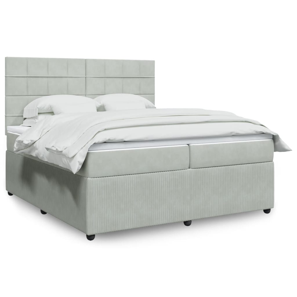 Box Spring Postel S Matrací Samet Světle Šedá