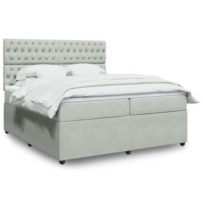 Box Spring Postel S Matrací Samet Světle Šedá