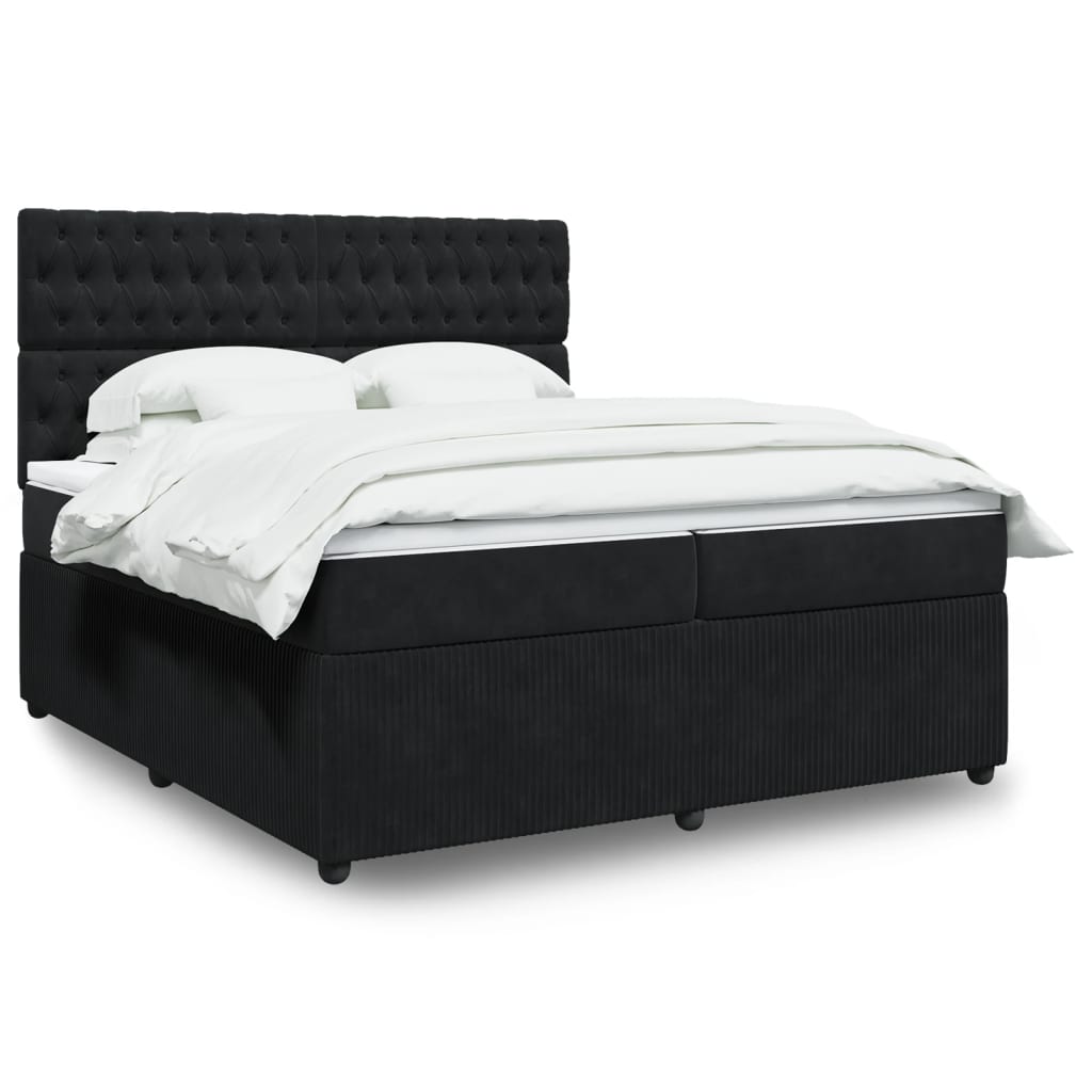 Box Spring Postel S Matrací Černá Samet Černá