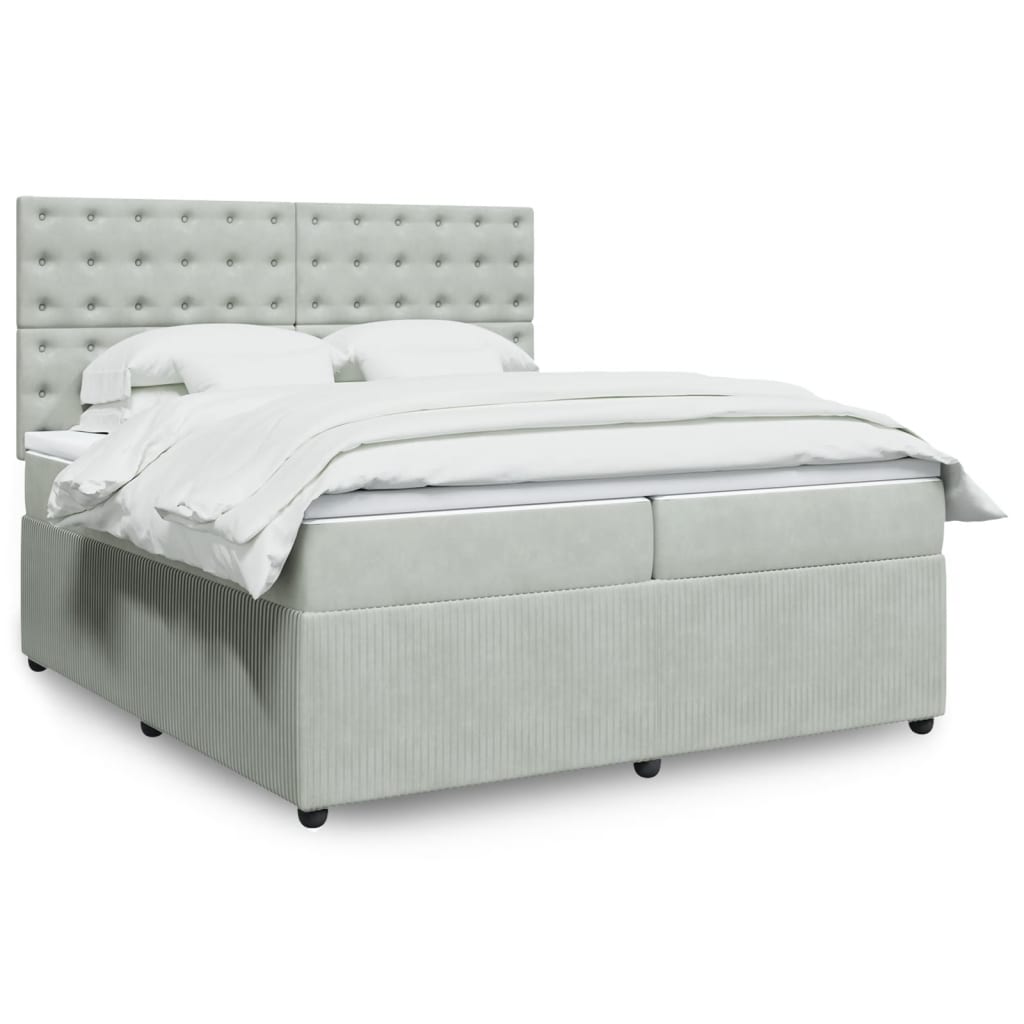 Box Spring Postel S Matrací Samet Světle Šedá