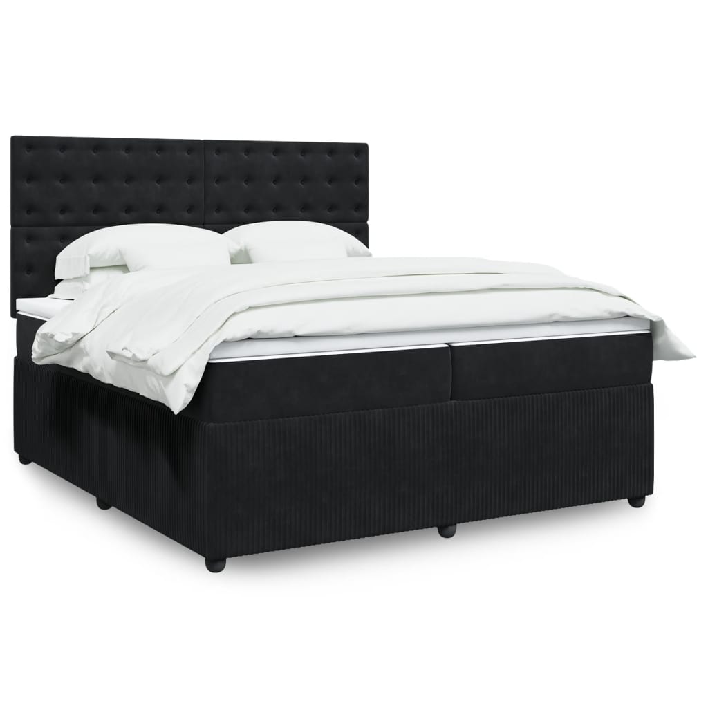 Box Spring Postel S Matrací Černá Samet Černá