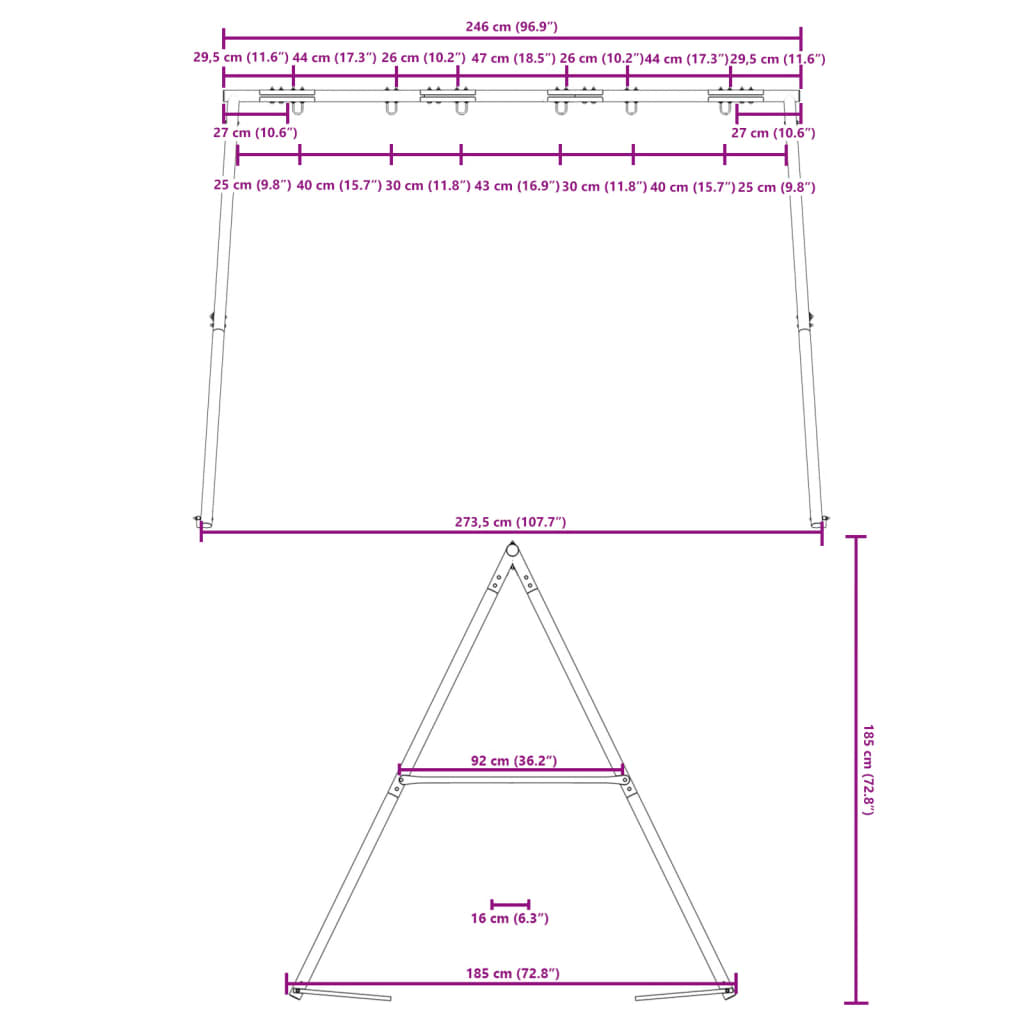 Houpací Rám Pro Venkovní Použití S 6 Závěsnými Háky Modrý Ocel