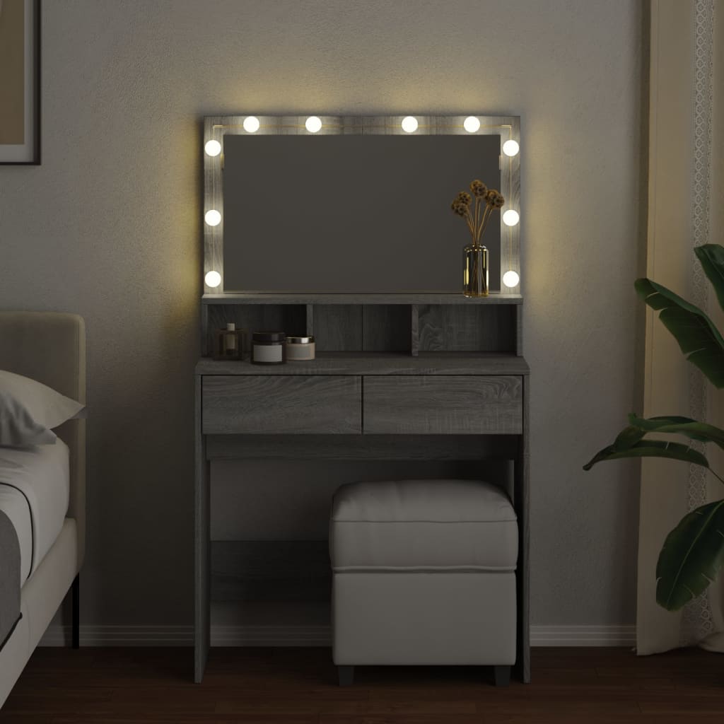 Toaletní Stolek S Led Šedý Sonoma 80 X 41 X 134,5 Cm