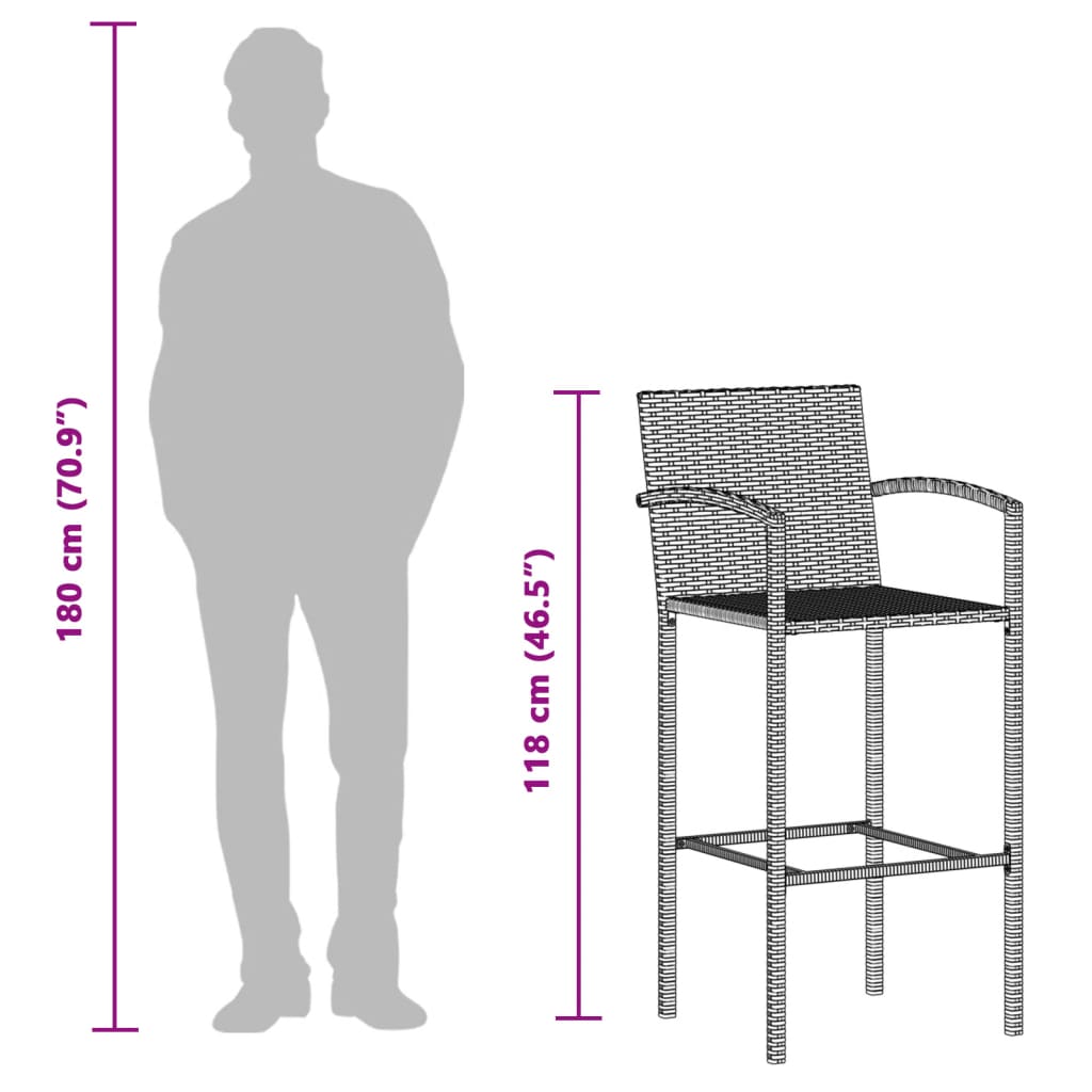 7Dílný Zahradní Barový Set Černý Masivní Akácie A Polyratan