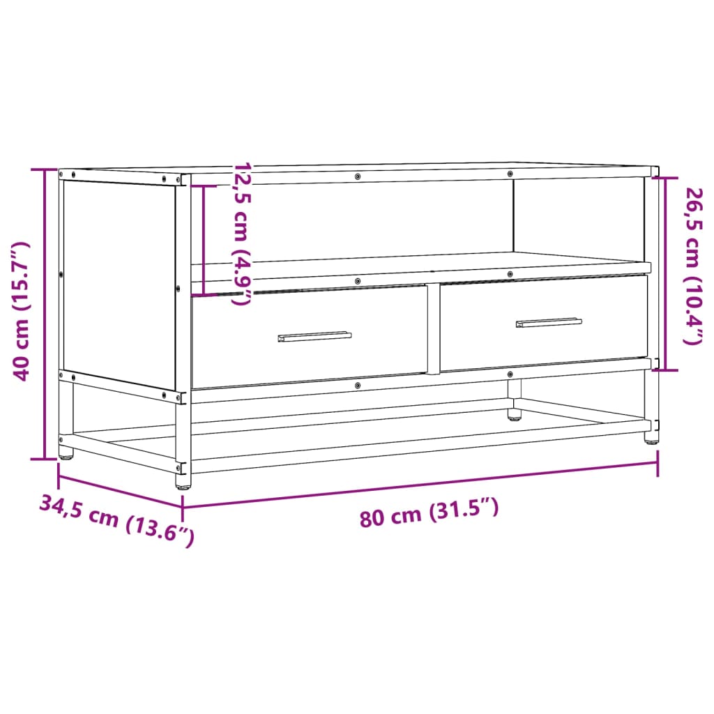 Tv Skříňka Šedá Sonoma 80 X 34,5 X 40 Cm Kompozitní Dřevo A Kov