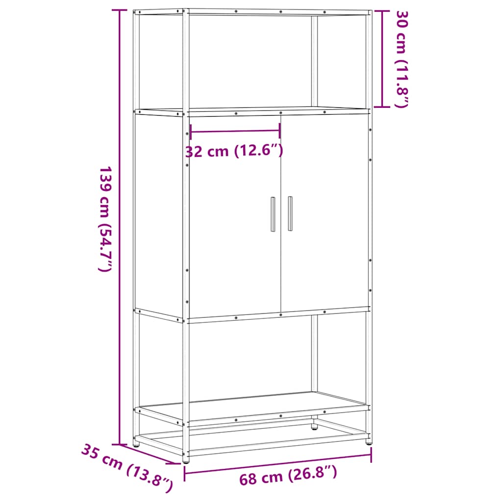 Skříň Highboard 68X35X139Cm Kompozitní Dřevo A Kov