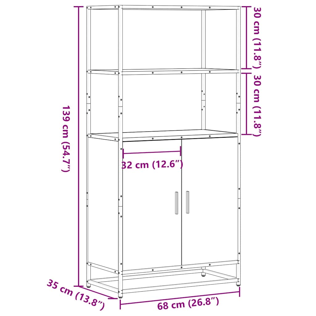 Skříň Highboard 68X35X139Cm Kompozitní Dřevo A Kov