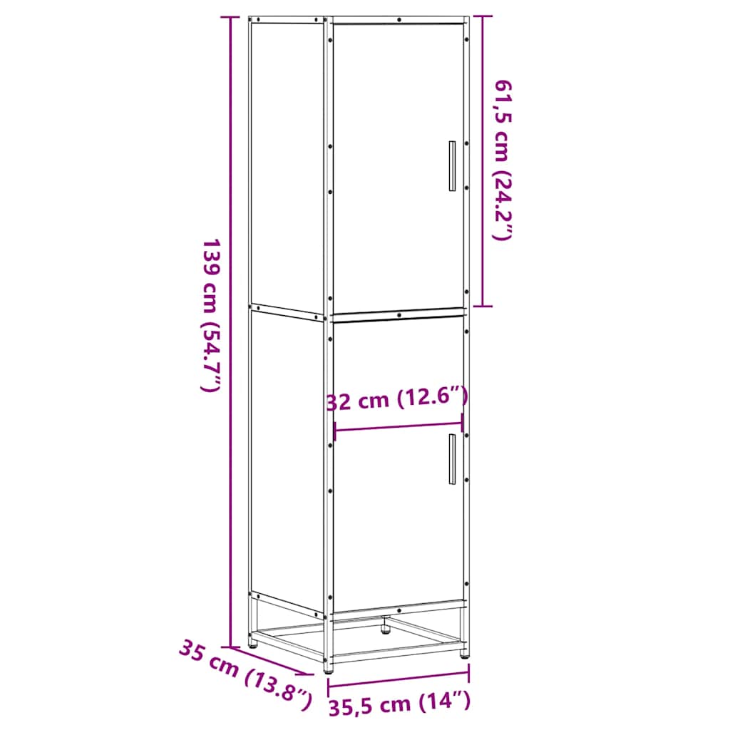 Skříň Highboard Šedá Sonoma 35,5X35X139 Cm Kompozit A Kov