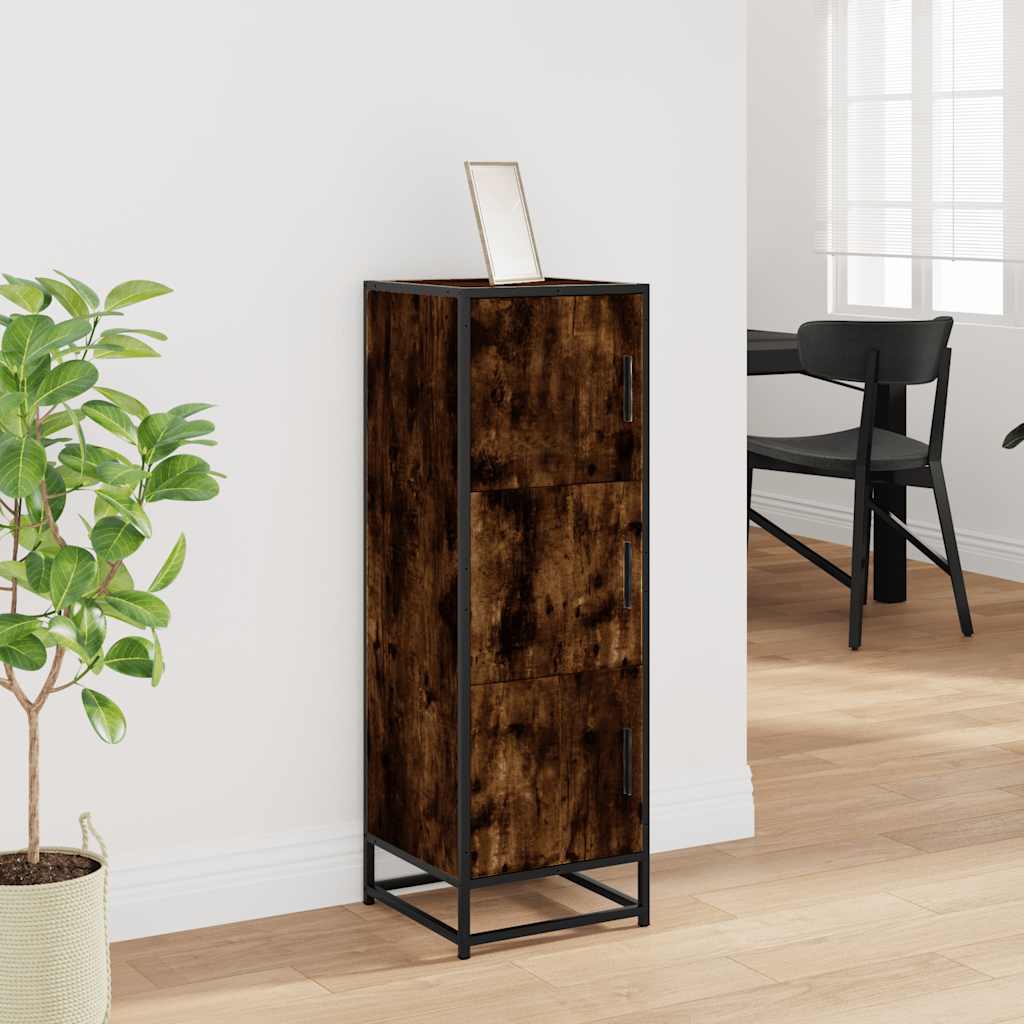 Skříň Highboard Kouřový Dub 35,5X35X106,5 Cm Kompozit A Kov