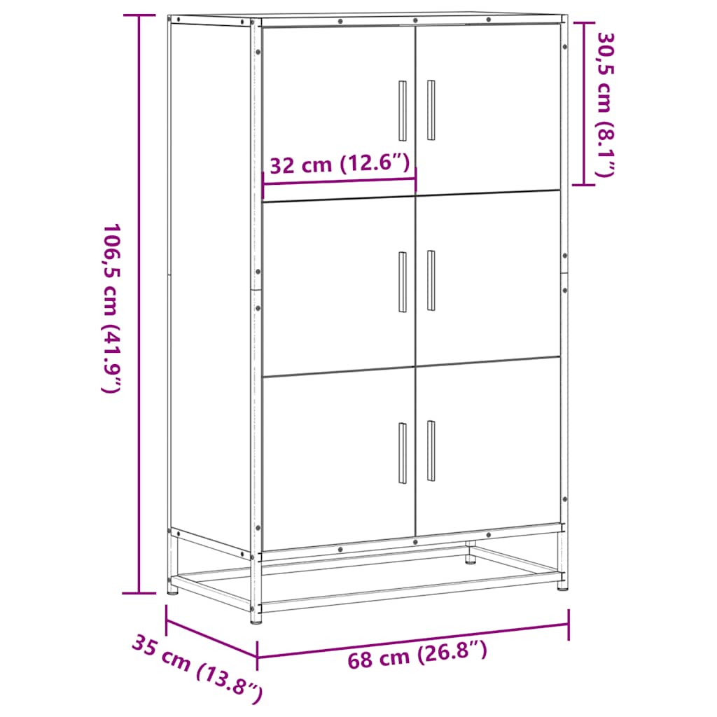 Skříň Highboard Černá 68X35X106,5 Cm Kompozit A Kov