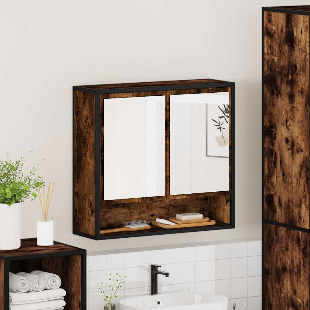 Koupelnová Skříňka Se Zrcadlem Kouřový Dub 65X20X60 Cm Kompozit