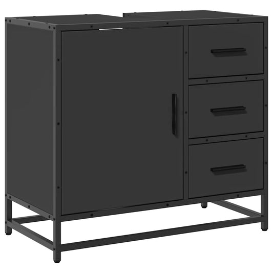 Koupelnová Skříňka Se Umyvadlem Černá 65X33X60 Cm Kompozit