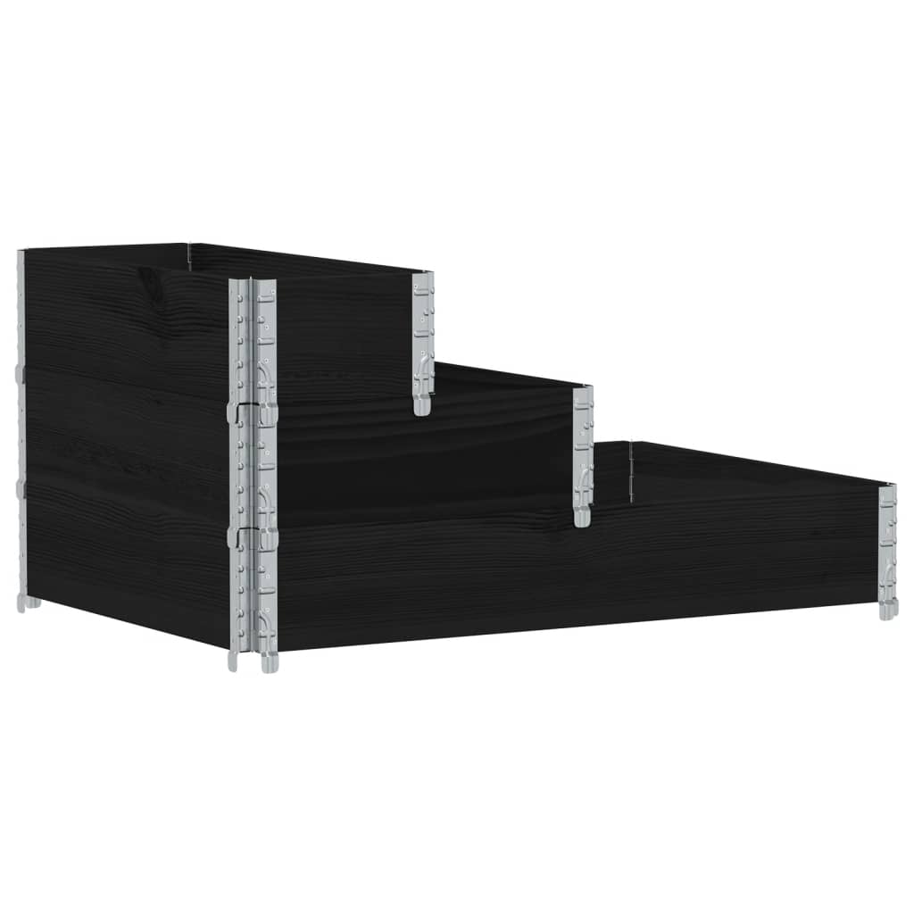 3Patrový Vyvýšený Záhon Černý 120 X 80 Cm Masivní Borové Dřevo