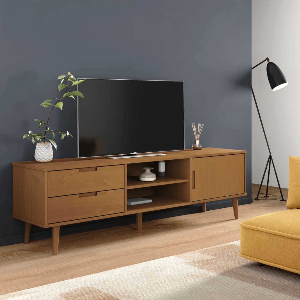 Tv Stolek Molde Bílý 158 X 40 X 49 Cm Masivní Borové Dřevo