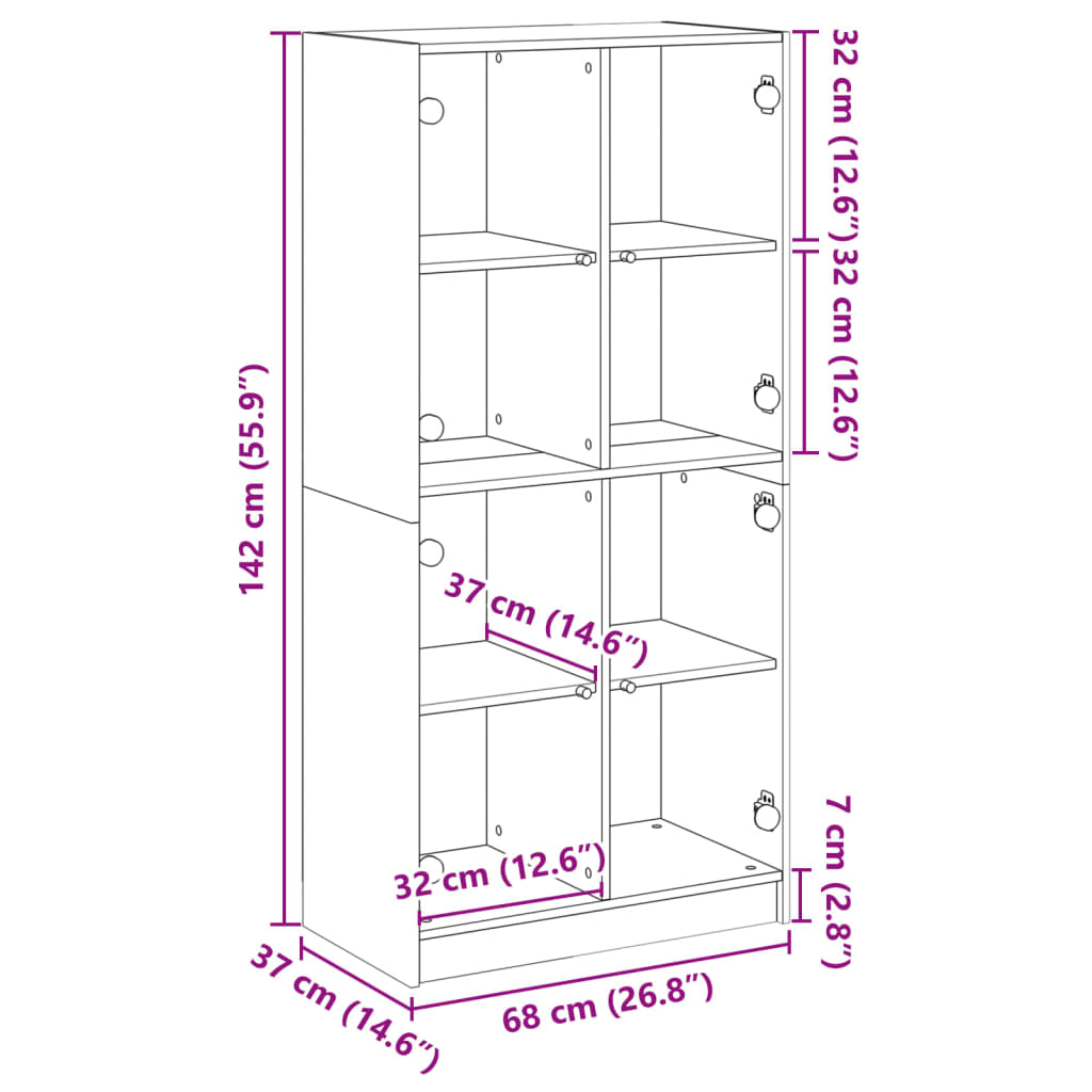 Highboard S Dvířky 68 X 37 X 142 Cm Kompozitní Dřevo