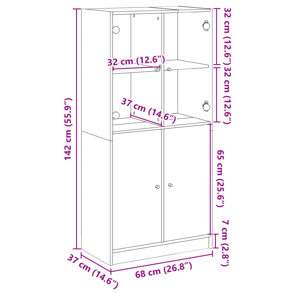 Highboard S Dvířky Bílý 68 X 37 X 142 Cm Kompozitní Dřevo