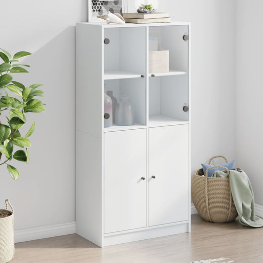 Highboard S Dvířky Bílý 68 X 37 X 142 Cm Kompozitní Dřevo