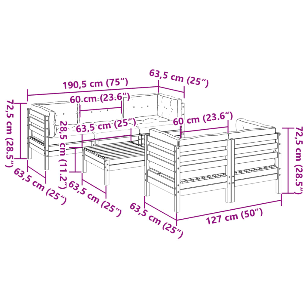 6Dílná Zahradní Sedací Souprava Podušky Borovice