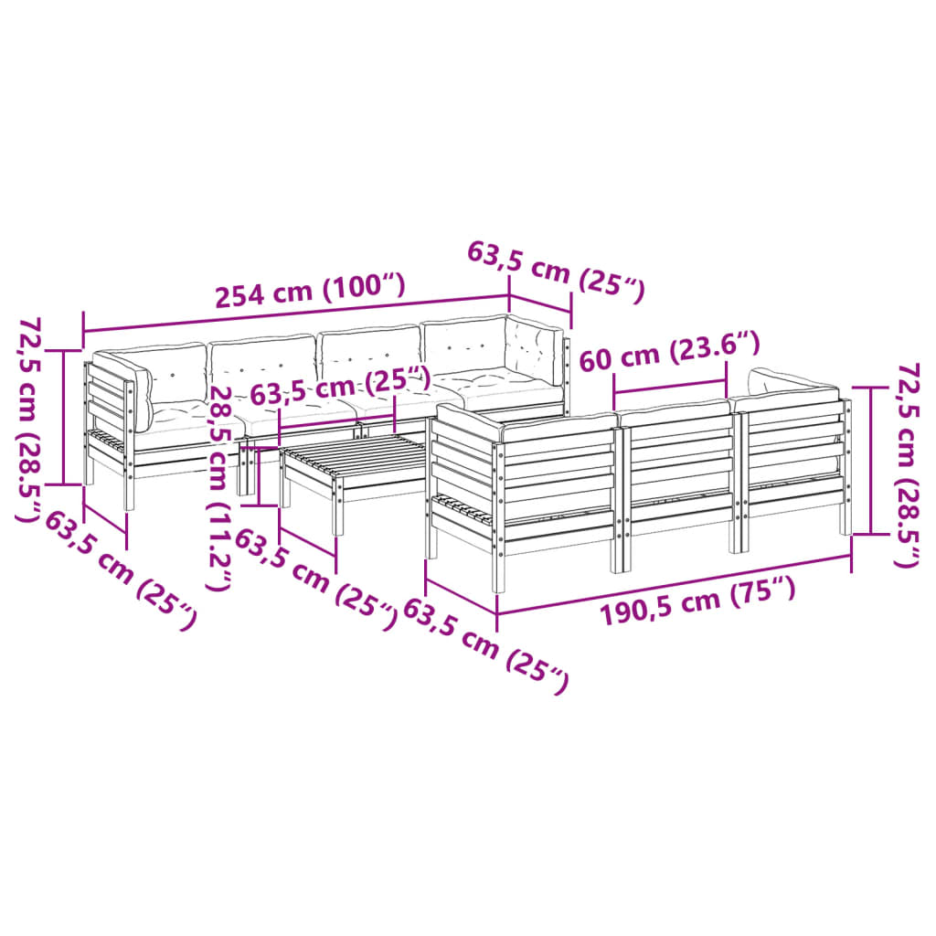 8Dílná Zahradní Sedací Souprava A Podušky Impregnovaná Borovice