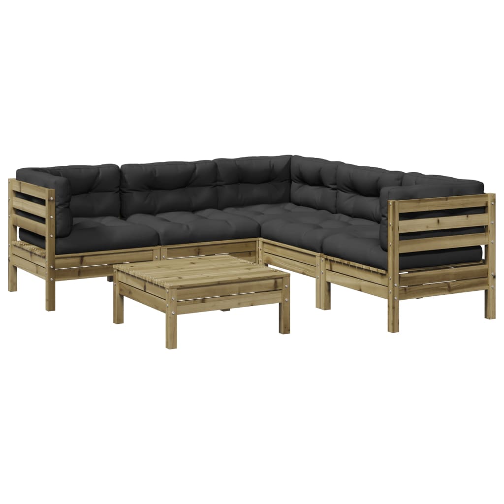 6Dílná Zahradní Sedací Souprava A Podušky Impregnovaná Borovice