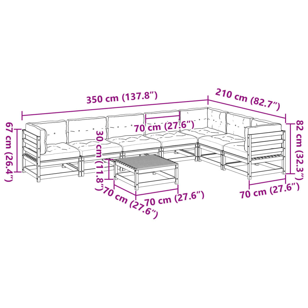 8Dílná Zahradní Sedací Souprava S Poduškami Masivní Borovice