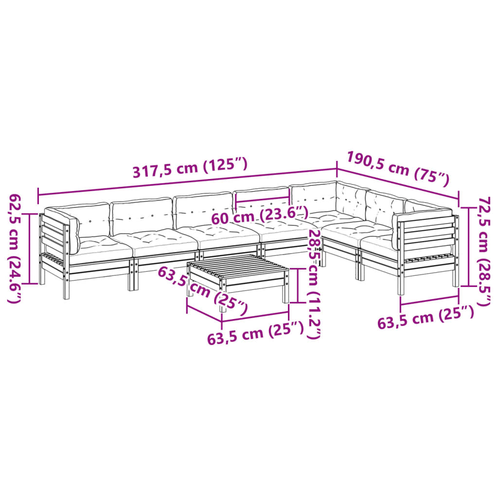 8Dílná Zahradní Sedací Souprava A Podušky Impregnovaná Borovice