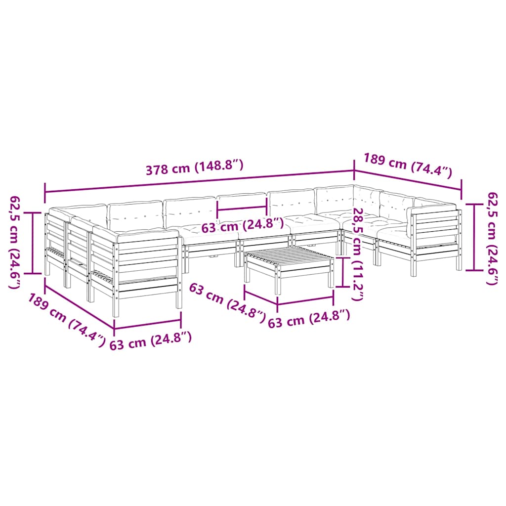 11Dílná Zahradní Sedací Souprava Podušky Borovice