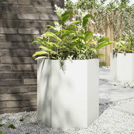 Zahradní Truhlík Bílý Šestihranný 46 X 40 X 45 Cm Ocel