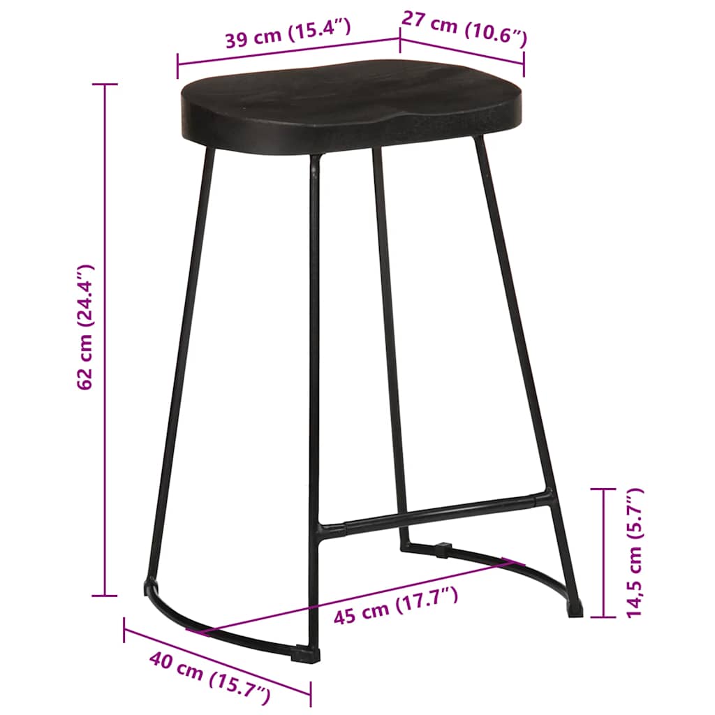 Barové Stoličky 2 Ks Černé 45X40X62 Cm Masivní Dřevo Mango