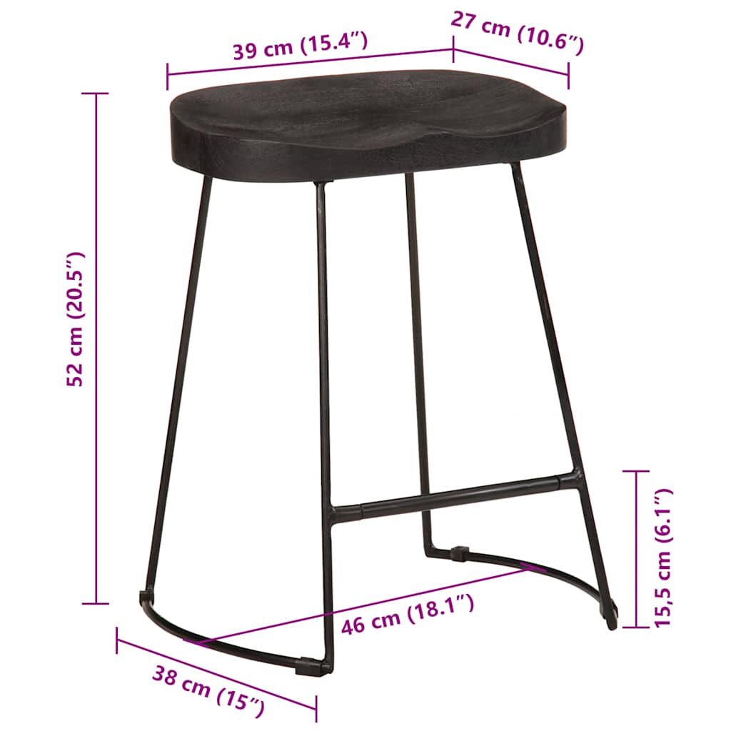 Barové Stoličky 2 Ks Černé Masivní Dřevo Mango Černá