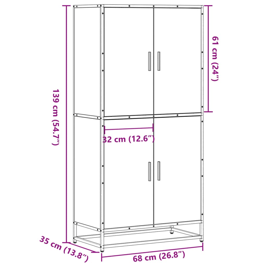 Skříň Highboard 68 X 35 X 139 Cm Kompozitní Dřevo