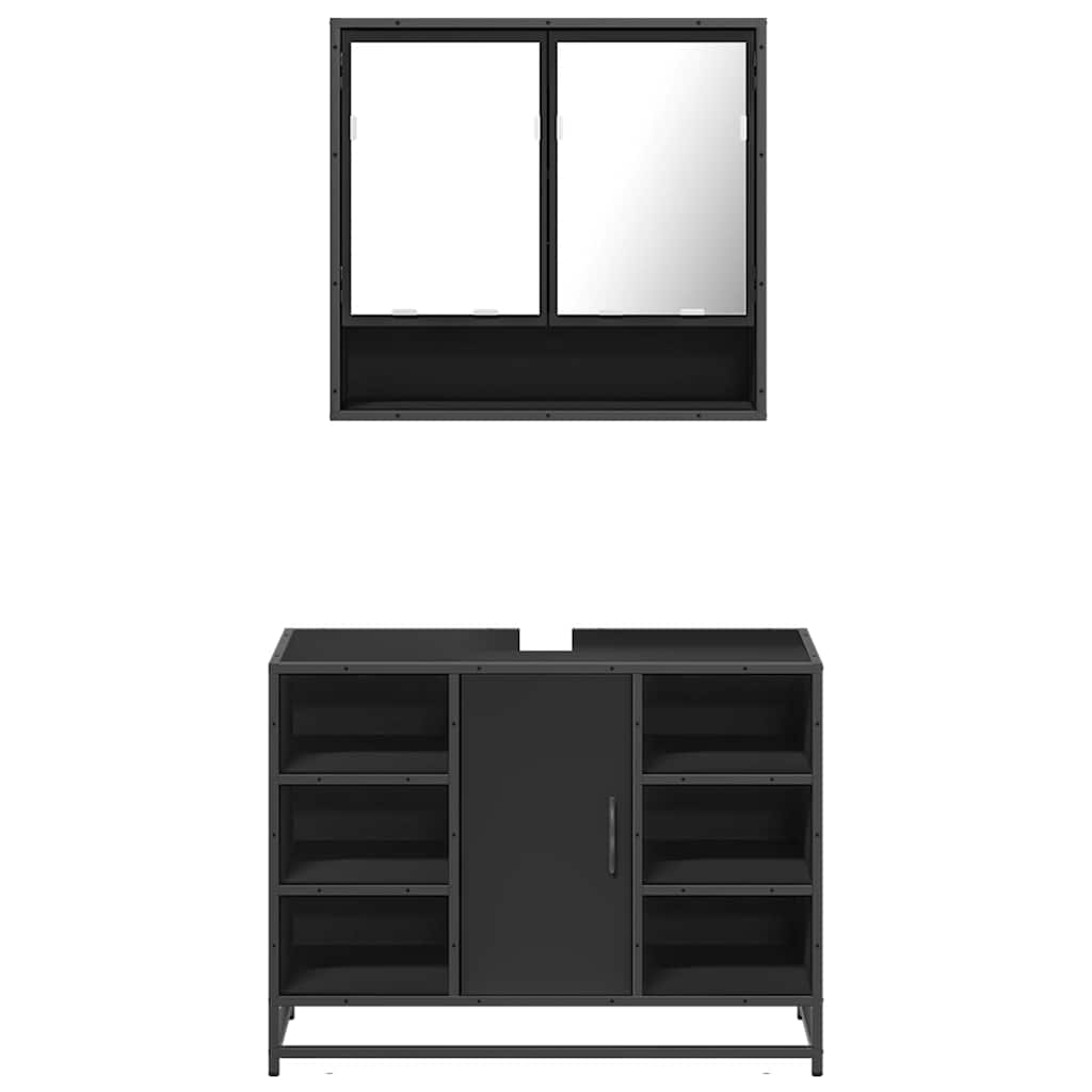 2Dílný Set Koupelnového Nábytku Černý Kompozitní Dřevo