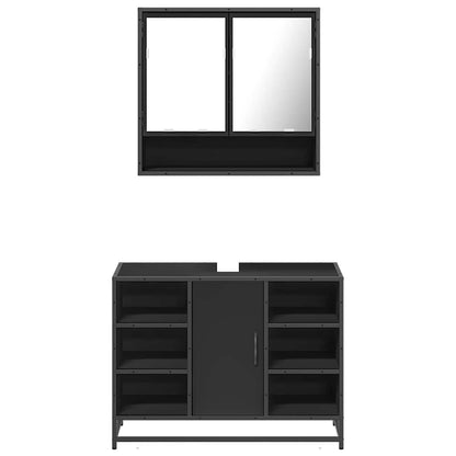 2Dílný Set Koupelnového Nábytku Černý Kompozitní Dřevo