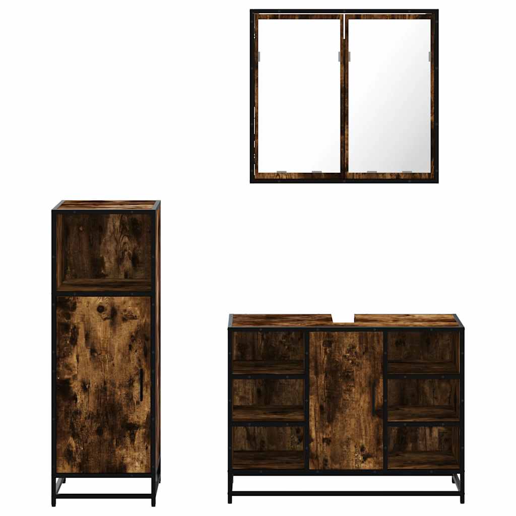 3Dílný Set Koupelnového Nábytku Kouřový Dub Kompozitní Dřevo