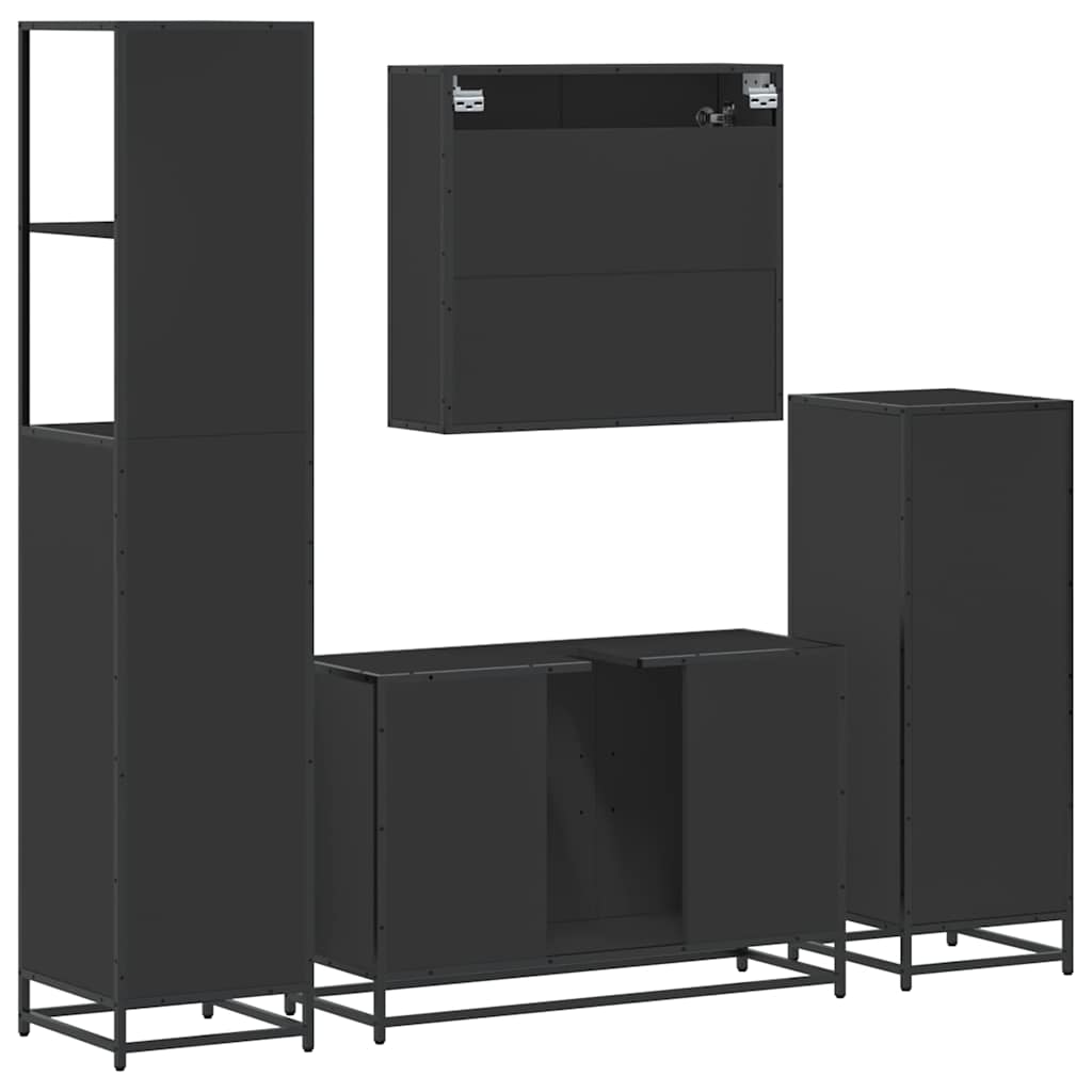 4Dílný Set Koupelnového Nábytku Černý Kompozitní Dřevo