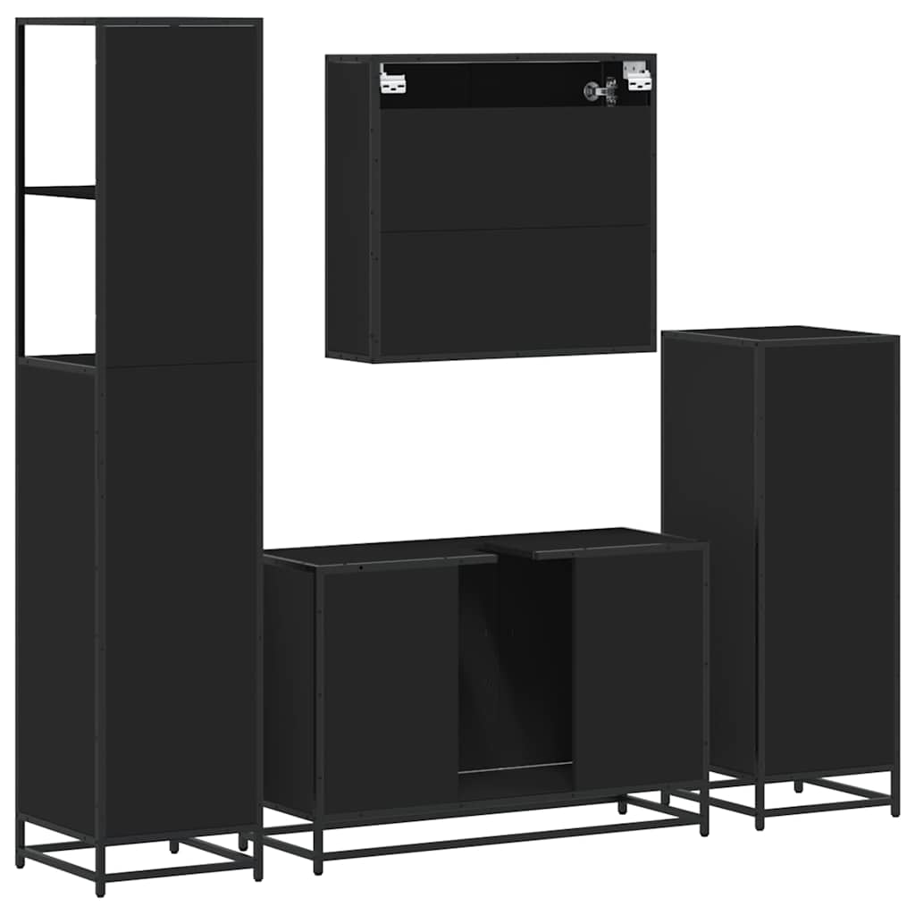 4Dílný Set Koupelnového Nábytku Černý Kompozitní Dřevo