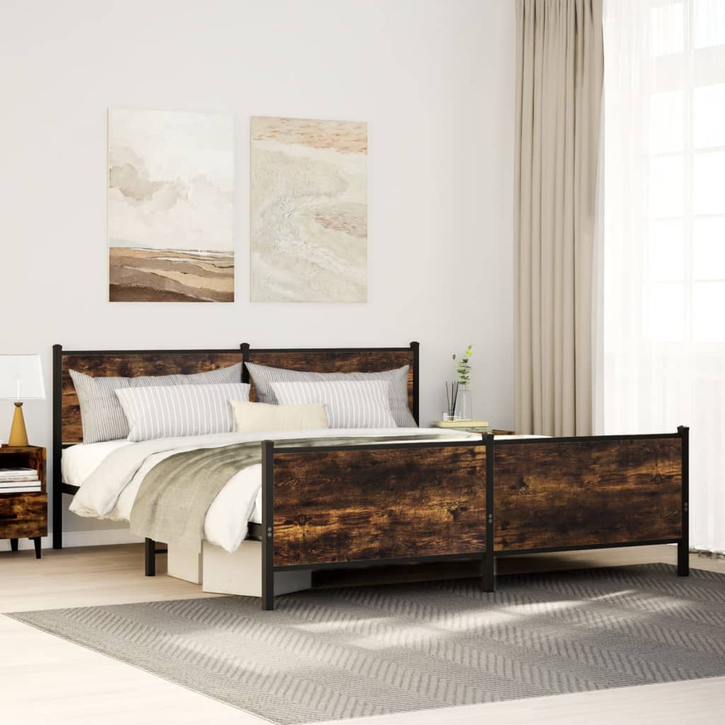 Kovový Rám Postele Bez Matrace Kouřový Dub