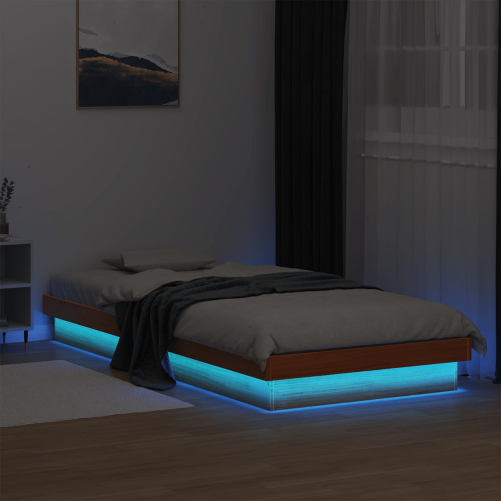 Rám Postele S Led Bílý Small Single Masivní Dřevo