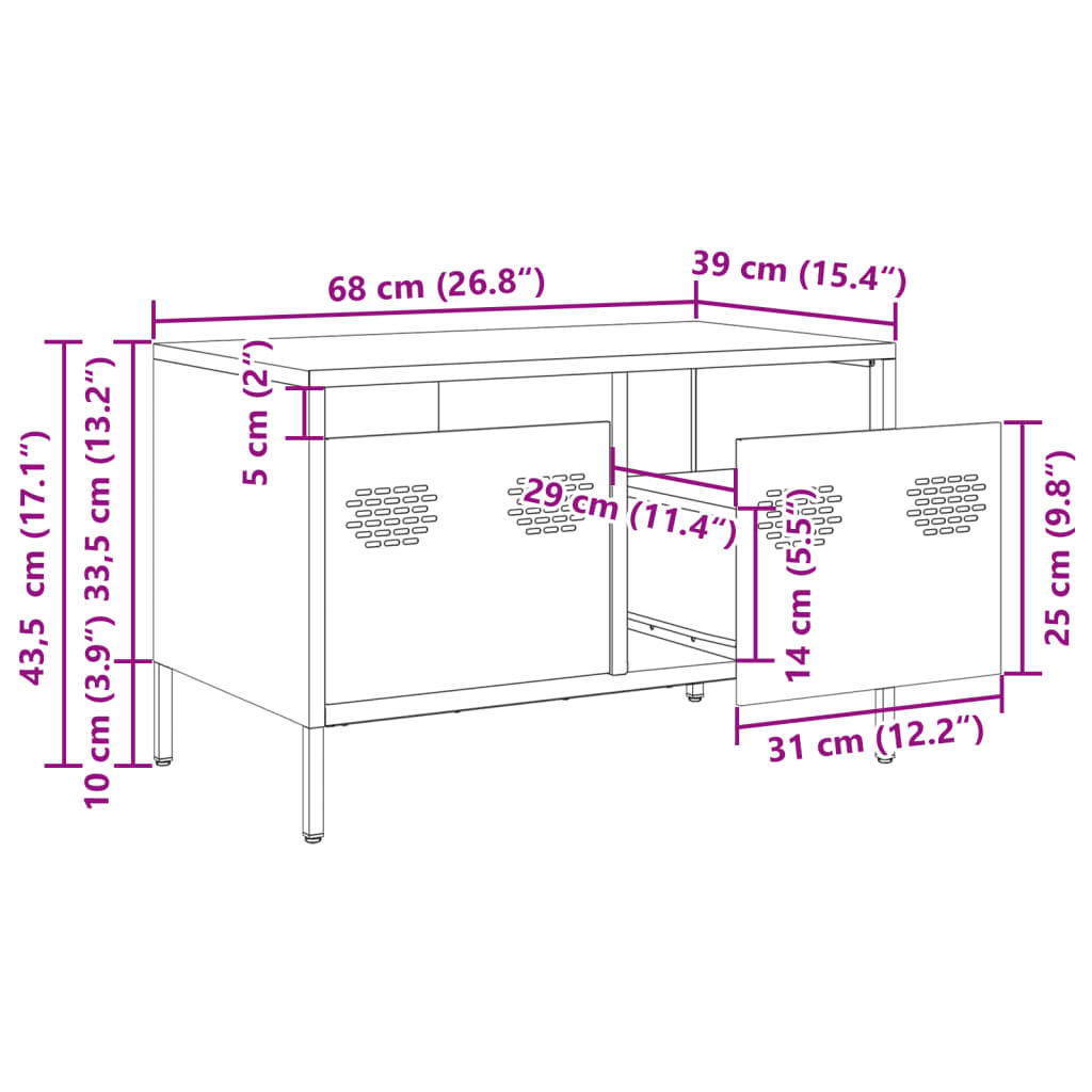 Tv Skříňka 68 X 39 X 43,5 Cm Ocel Válcovaná Za Studena