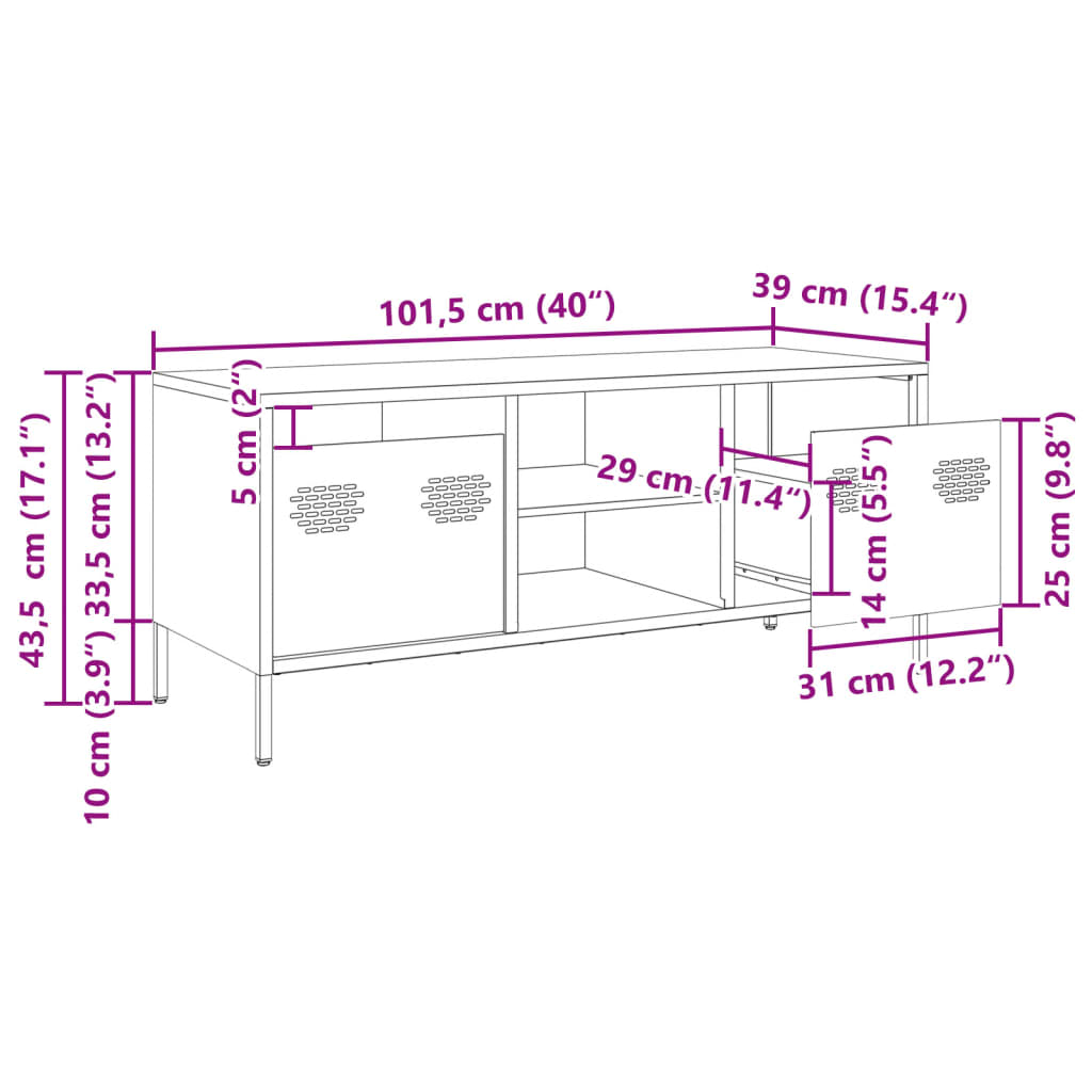 Tv Skříňka Hořčicově Žlutá 101,5 X 39 X 43,5 Cm Ocel