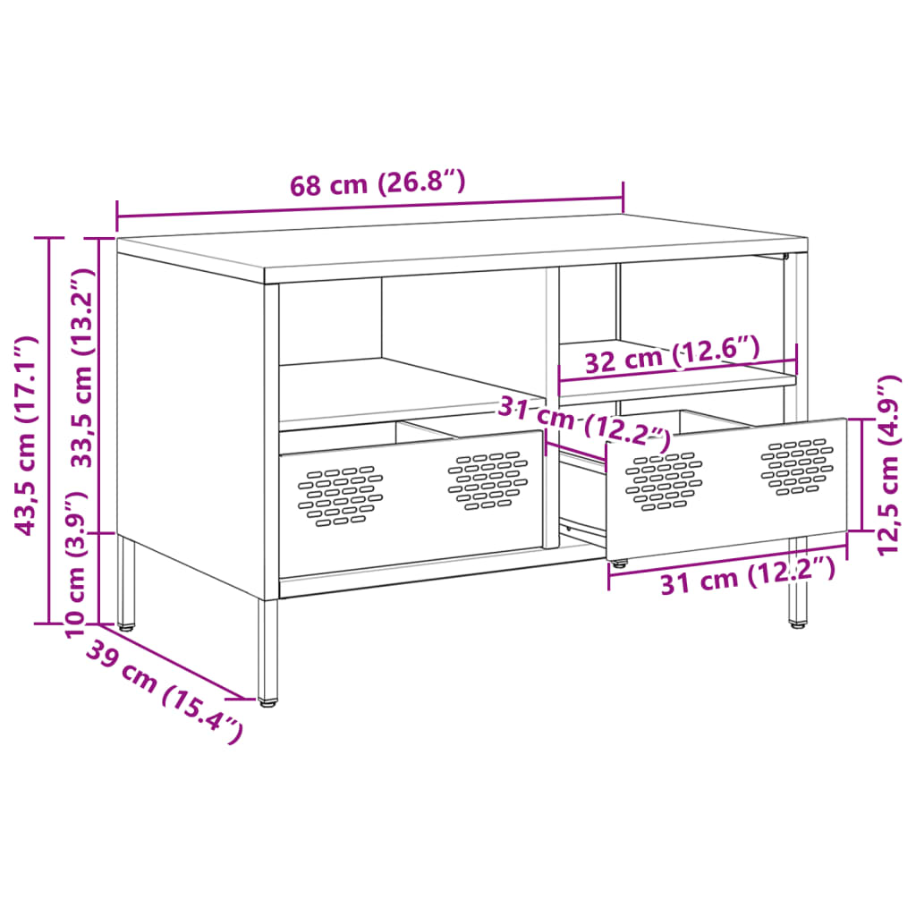 Tv Skříňka Černá 68 X 39 X 43,5 Cm Ocel Válcovaná Za Studena