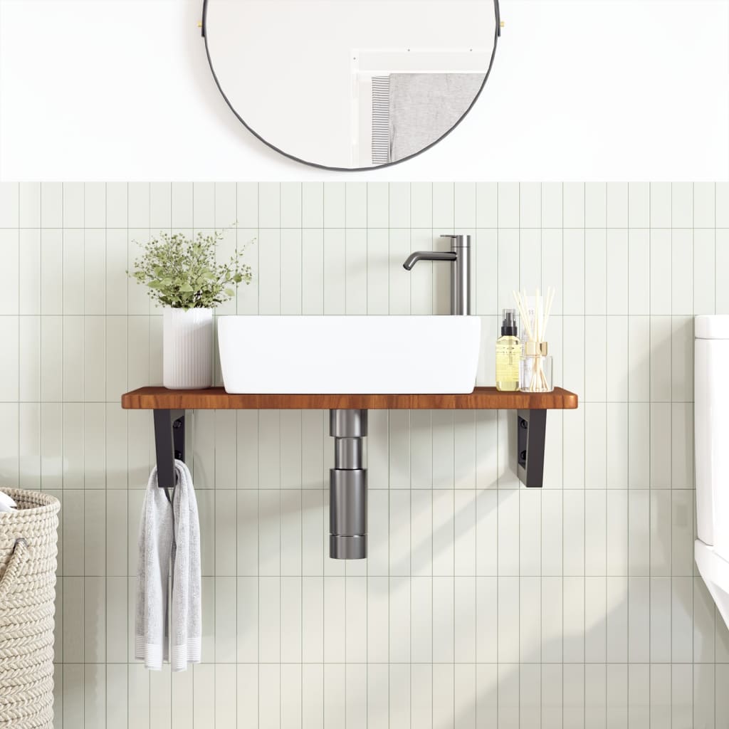 Deska Pod Umyvadlo Nástěnná Ocel A Masivní Dubové Dřevo Světle Hnědá A Černá