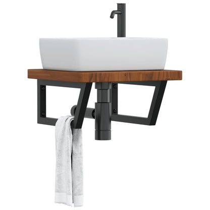 Deska Pod Umyvadlo Nástěnná Ocel A Masivní Dubové Dřevo Tmavě Hnědá A Černá