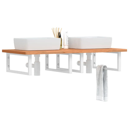 Deska Pod Umyvadlo Nástěnná Ocel A Masivní Bukové Dřevo Bílá