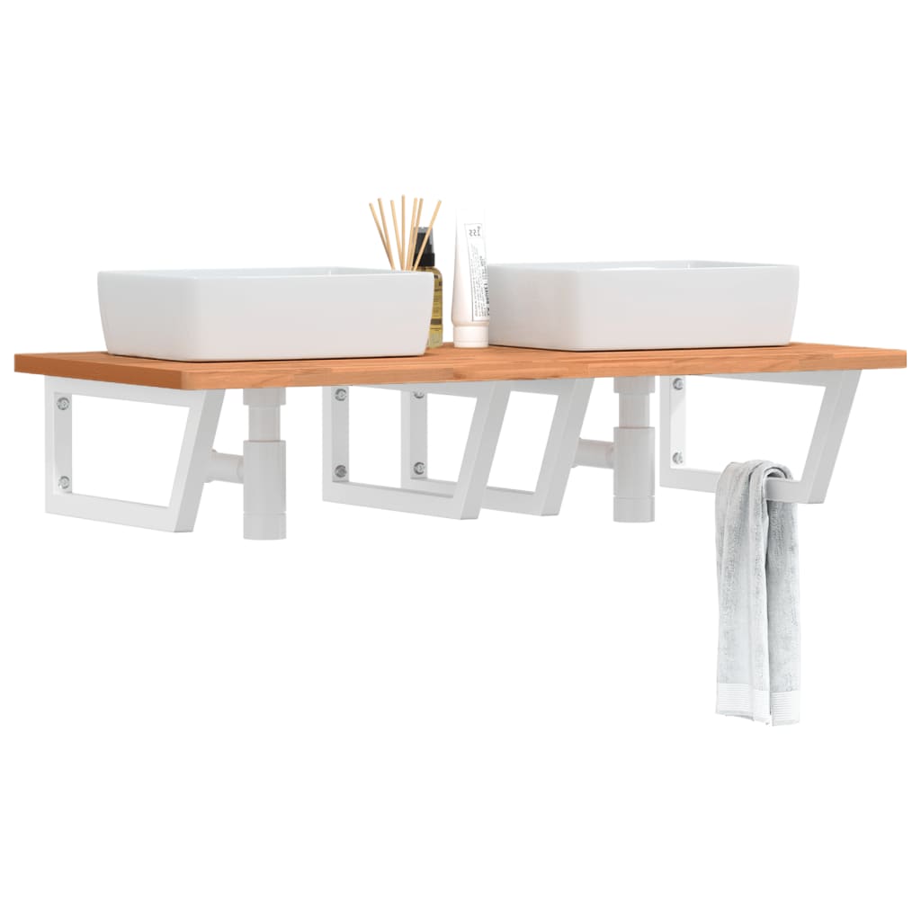 Deska Pod Umyvadlo Nástěnná Ocel A Masivní Bukové Dřevo Bílá