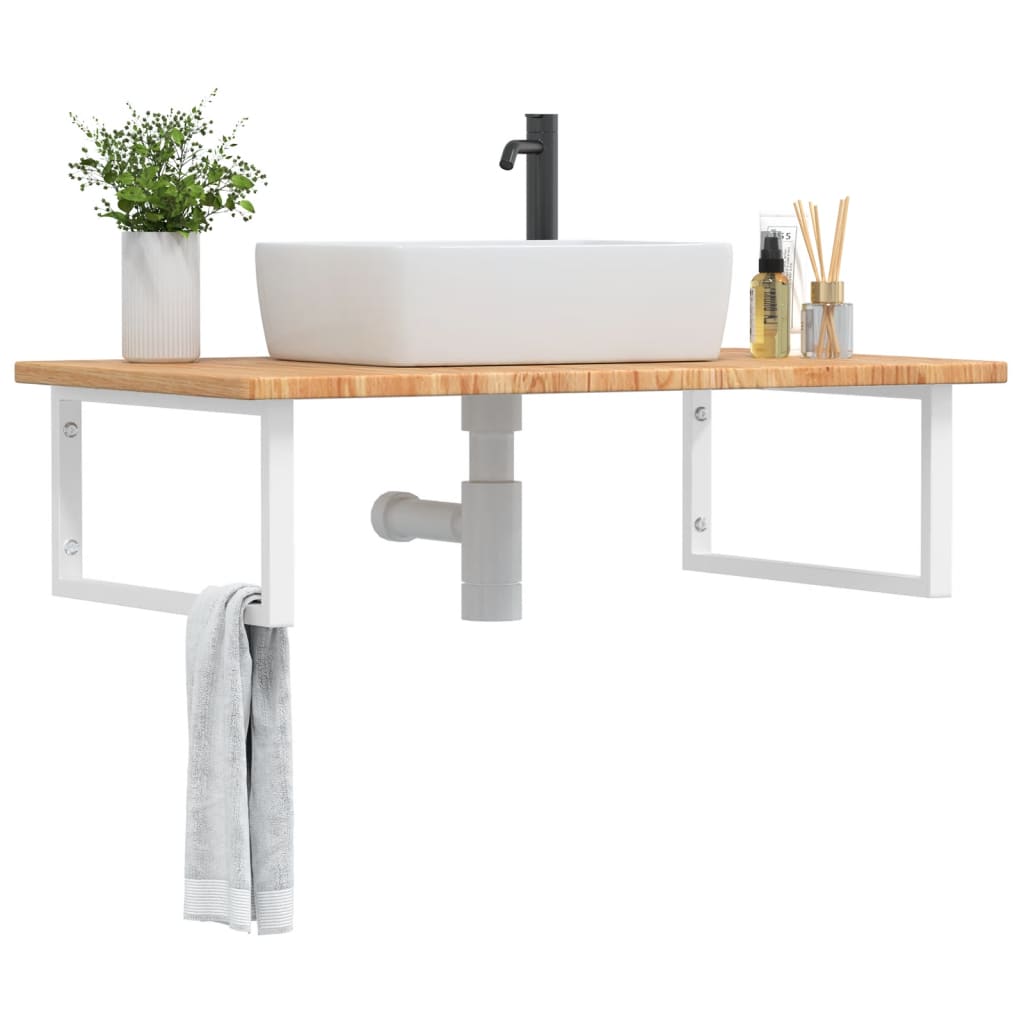 Deska Pod Umyvadlo Nástěnná Ocel A Masivní Dubové Dřevo Světle Hnědá A Bílá