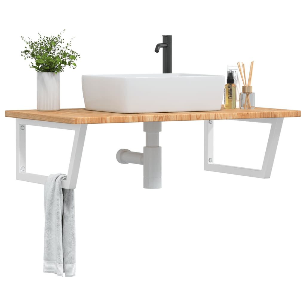 Deska Pod Umyvadlo Nástěnná Ocel A Masivní Dubové Dřevo Světle Hnědá A Bílá