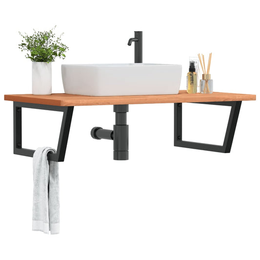 Deska Pod Umyvadlo Nástěnná Ocel A Masivní Bukové Dřevo