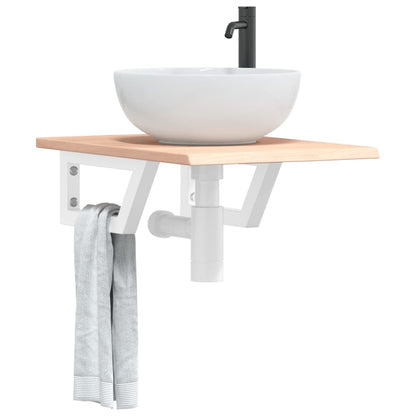 Deska Pod Umyvadlo Nástěnná Ocel A Masivní Dubové Dřevo Hnědá A Bílá