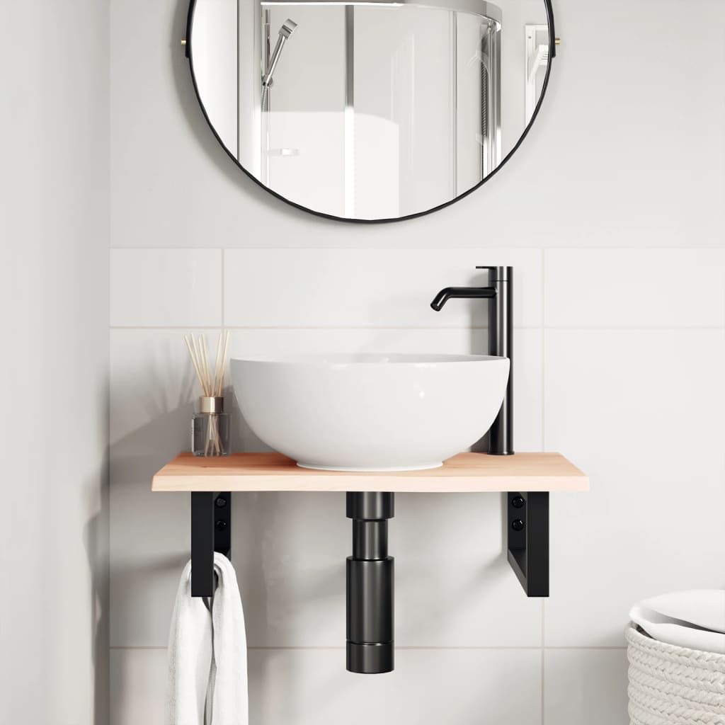 Deska Pod Umyvadlo Nástěnná Ocel A Masivní Dubové Dřevo